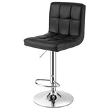 Set of 2 Square Swivel Adjustable PU Leather Bar Stools with Back and Footrest-Black