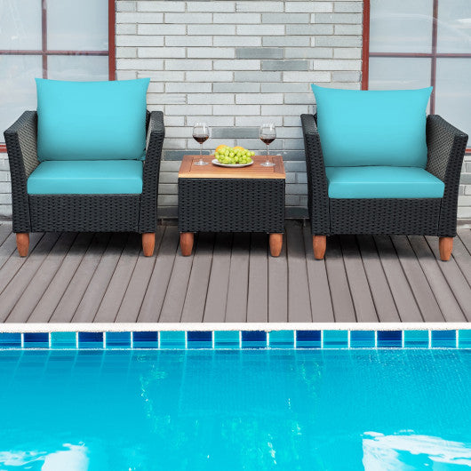 3 Pieces Outdoor Patio Rattan Furniture Set-Turquoise