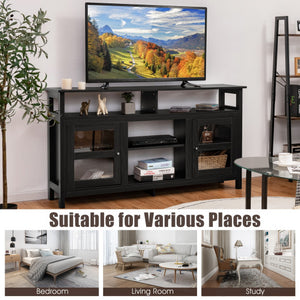 58 Inch TV Stand Entertainment Console Center with 2 Cabinets-Black