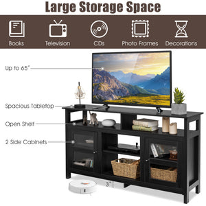58 Inch TV Stand Entertainment Console Center with 2 Cabinets-Black