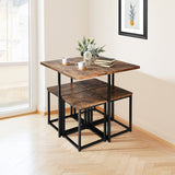 5 Pieces Metal Frame Dining Set with Compact Dining Table and 4 Stools -Walnut