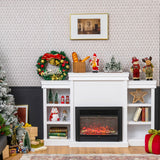 70 Inch Modern Fireplace Media Entertainment Center with Bookcase-White
