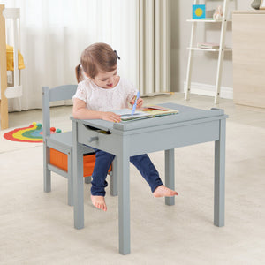 Wood Activity Kids Table and Chair Set with Storage Space-Gray