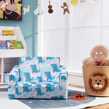 2-in-1 Convertible Kids Sofa with Velvet Fabric-Light Blue