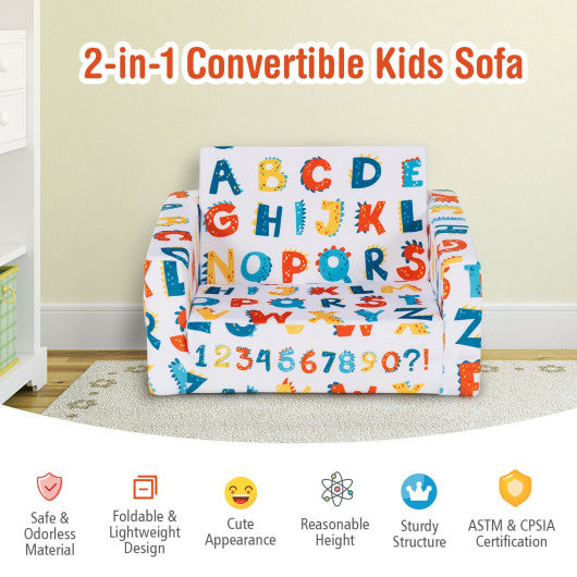 2-in-1 Convertible Kids Sofa with Velvet Fabric-Multicolor