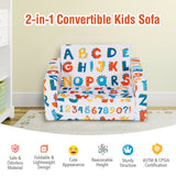 2-in-1 Convertible Kids Sofa with Velvet Fabric-Multicolor