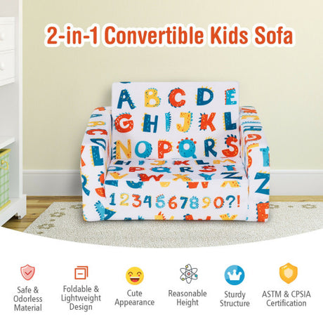 2-in-1 Convertible Kids Sofa with Velvet Fabric-Multicolor