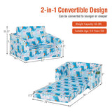 2-in-1 Convertible Kids Sofa with Velvet Fabric-Light Blue