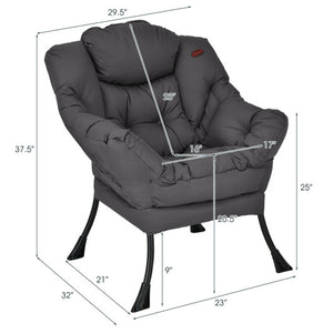 Modern Polyester Fabric Lazy Chair with Steel Frame and Side Pocket-Gray