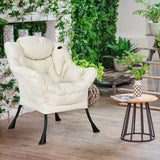 Modern Polyester Fabric Lazy Chair with Steel Frame and Side Pocket-Beige