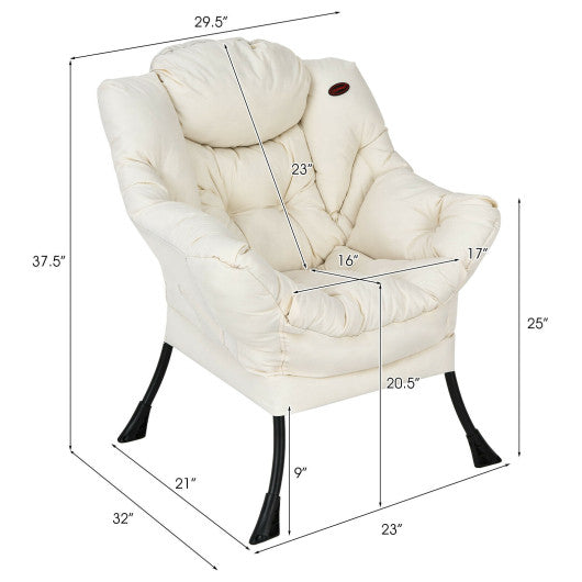 Modern Polyester Fabric Lazy Chair with Steel Frame and Side Pocket-Beige