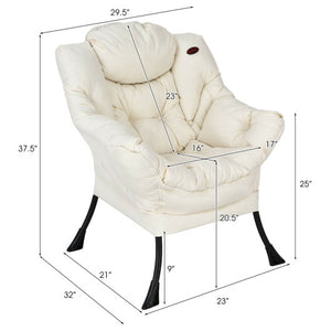 Modern Polyester Fabric Lazy Chair with Steel Frame and Side Pocket-Beige