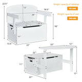 3-in-1 Kids Convertible Storage Bench Wood Activity Table and Chair Set-White