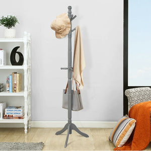 Entryway Height Adjustable Coat Stand with 9 Hooks-Gray
