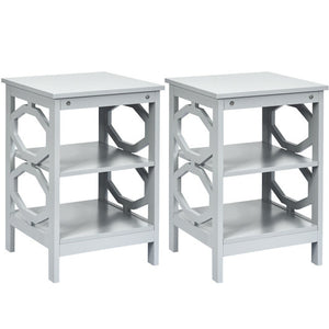 2 Pieces 3-tier Nightstand Sofa Side End Accent Table Storage Display Shelf-Gray