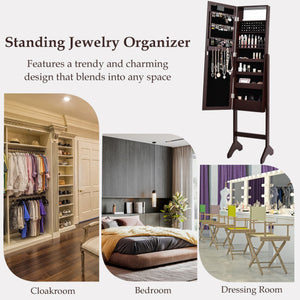 Mirrored Jewelry Cabinet Armoire Organizer w/ LED lights-Brown