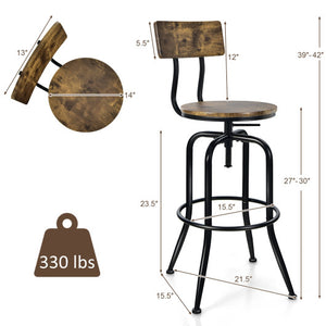Adjustable Swivel Counter-Height Stool with Arc-Shaped Backrest-Rustic Brown