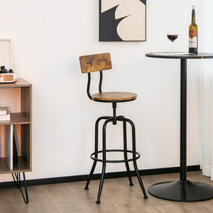 Adjustable Swivel Counter-Height Stool with Arc-Shaped Backrest-Rustic Brown