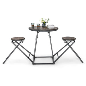 3 Pieces Dining Table Set with 2 Foldable Stools for Small Space-Gray