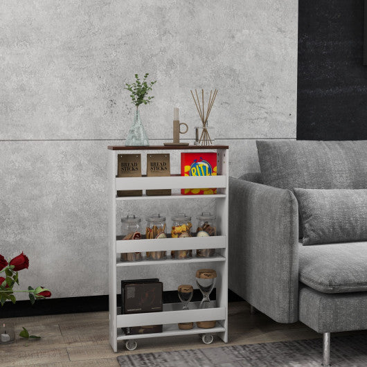Rolling Kitchen Slim Storage Cart Mobile Shelving Organizer with Handle-White