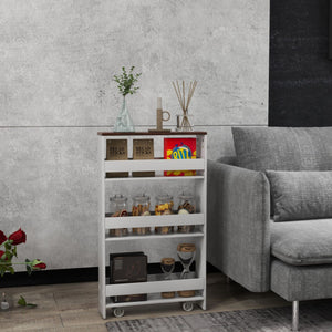 Rolling Kitchen Slim Storage Cart Mobile Shelving Organizer with Handle-White