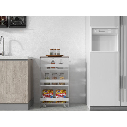 Rolling Kitchen Slim Storage Cart Mobile Shelving Organizer with Handle-White