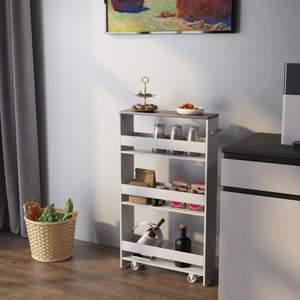 Rolling Kitchen Slim Storage Cart Mobile Shelving Organizer with Handle-White