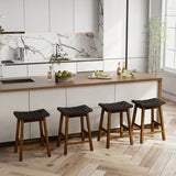 Faux PU Leather Bar Height Stools Set of 2 with Woven Curved Seat-25 Inches