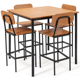 5-Piece Industrial Dining Table Set with Counter Height Table and 4 Bar Stools-Walnut