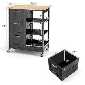 Rolling Kitchen Island Utility Storage Cart with 3 Large Drawers-Black