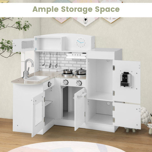 Kids Kitchen Playset Conor Kitchen Toy with Realistic Microwave and Oven Stove-Black & White