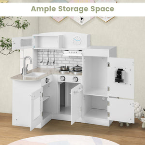 Kids Kitchen Playset Conor Kitchen Toy with Realistic Microwave and Oven Stove-Black & White