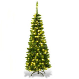 4.5 ft Pre-Lit Premium Hinged Artificial Fir Pencil Christmas Tree with LED Lights-Green