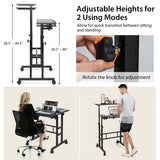 Mobile Stand up Computer Desk with 2 Tilting Desktops-Black