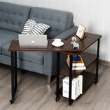 360° Rotating Sofa Side Table with Storage Shelves and Wheels-Walnut