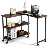 360° Rotating Sofa Side Table with Storage Shelves and Wheels-Walnut