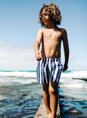 Navy Stripes - Kids Swim Trunks by Bermies