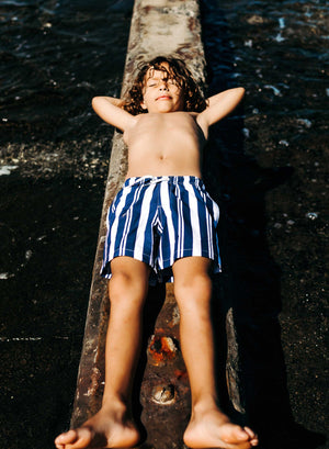 Navy Stripes - Kids Swim Trunks by Bermies