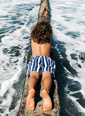 Navy Stripes - Kids Swim Trunks by Bermies
