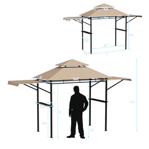 13.5 x 4 Feet Patio BBQ Grill Gazebo Canopy with Dual Side Awnings-Beige