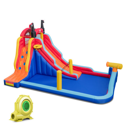 5-in-1 Inflatable Bounce House with 2 Water Slides and Large Splash Pool With 735W Blower