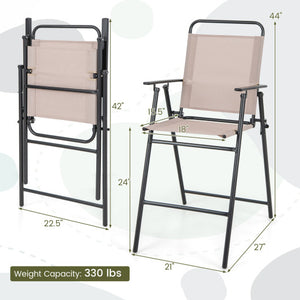 Set of 2 Patio Folding Bar-Height Chairs with Armrests and Quick-Drying Seat-Beige
