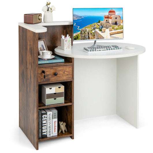 Office Desk with Open Shelf and Lockable Drawer