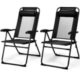 2 Pieces Patio Adjustable Folding Recliner Chairs with 7 Level Adjustable Backrest-Black