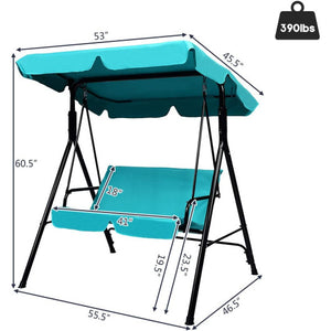Steel Frame Outdoor Loveseat Patio Canopy Swing with Cushion-Blue