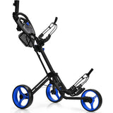Folding 3 Wheels Golf Push Cart with Brake Scoreboard Adjustable Handle-Blue