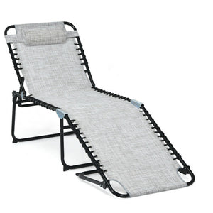 Foldable Recline Lounge Chair with Adjustable Backrest and Footrest-Gray