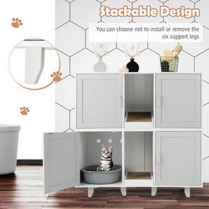 Patented 2-Door Cat Litter Box Enclosure with Winding Entry and Scratching Board-Gray