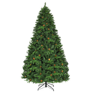 Flocked Artificial Christmas Tree with LED Lights and Pine Cones-8'