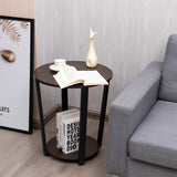 2-tier Round End Table with Storage Shelf & Metal Frame-Walnut